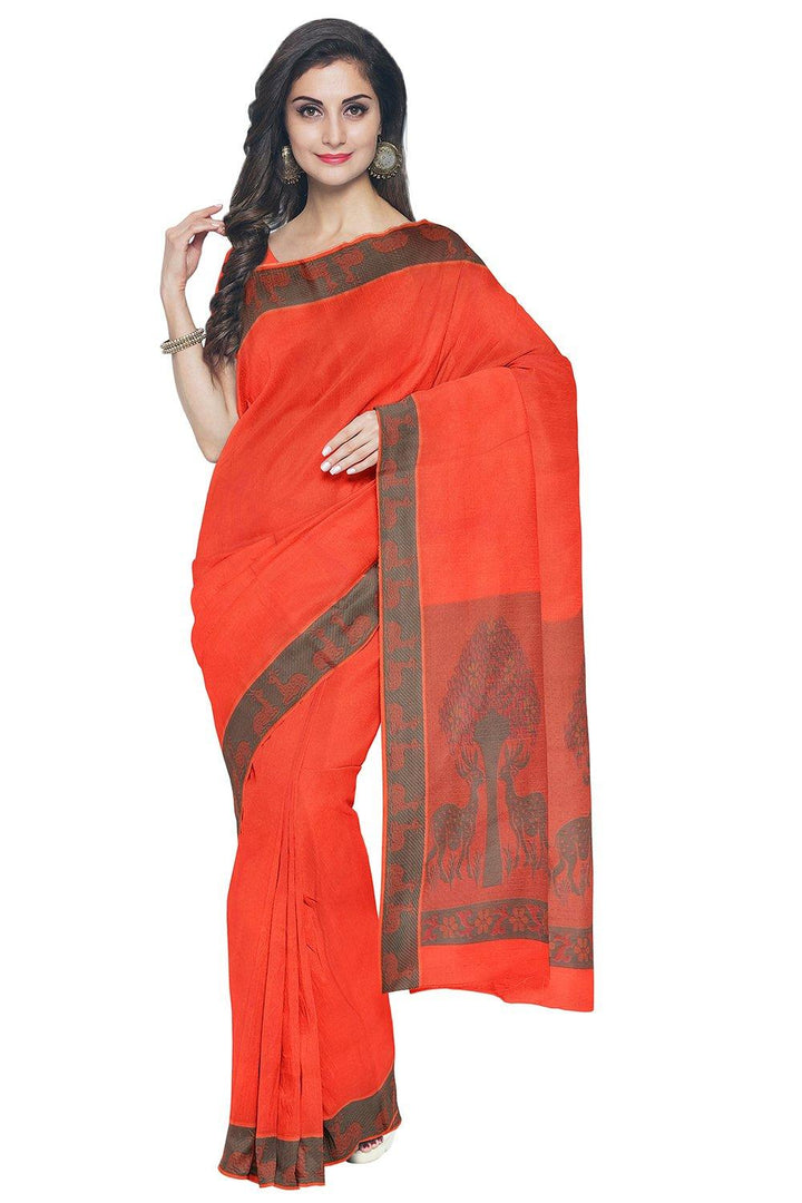 Coimbatore Emboss Cotton Saree - Orange - {{ collection.title }} by Prashanti Sarees