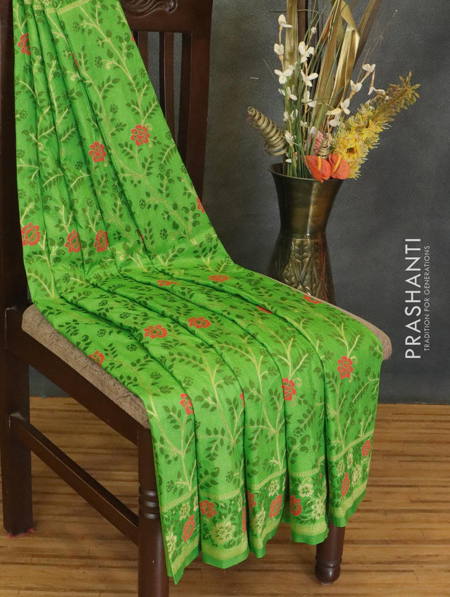 Dola silk Saree light green with allover floral paithani weaves and floal paithani border - {{ collection.title }} by Prashanti Sarees