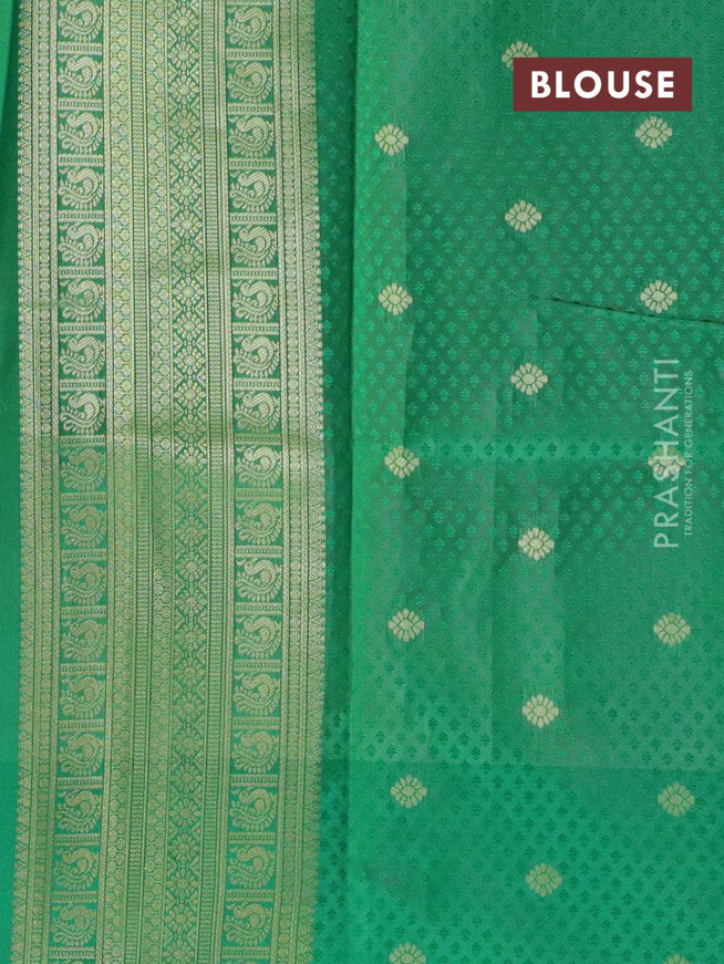 Malai silk saree pink and green with allover self emboss kalamkari prints and zari woven border - {{ collection.title }} by Prashanti Sarees