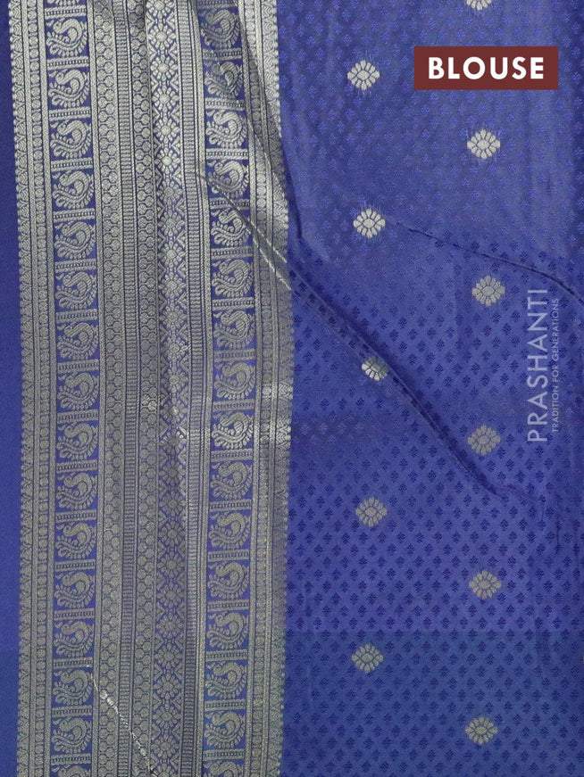 Malai silk saree red and blue with allover self emboss kalamkari prints and zari woven border - {{ collection.title }} by Prashanti Sarees