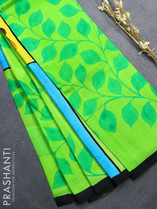 Printed silk saree yellow and black with allover prints and simple border - {{ collection.title }} by Prashanti Sarees