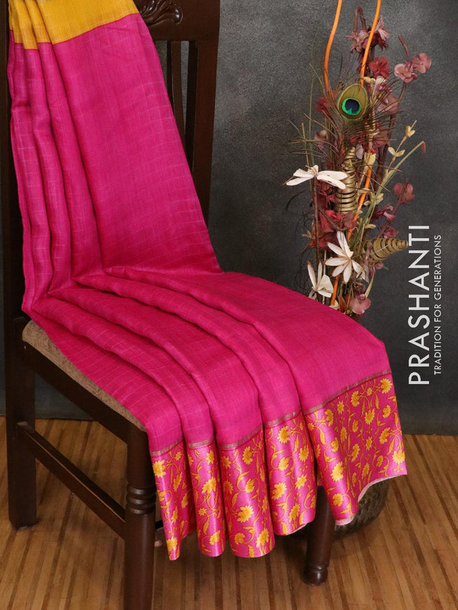 Pure tussar georgette saree pink and yellow with plain body and printed border - {{ collection.title }} by Prashanti Sarees