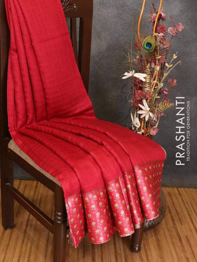 Pure tussar georgette saree red and beige with plain body and printed border - {{ collection.title }} by Prashanti Sarees
