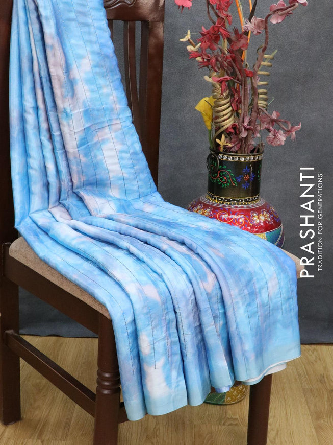 Satin crepe saree blue shade with tie & dye prints and sequence work - {{ collection.title }} by Prashanti Sarees