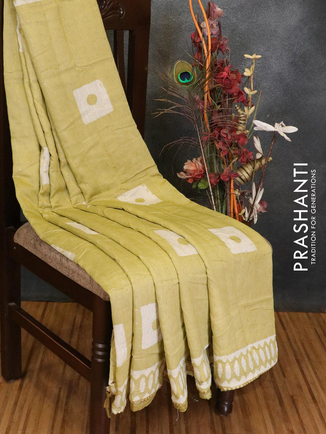 Semi chanderi saree lime green shade with batik prints & sequin work - {{ collection.title }} by Prashanti Sarees