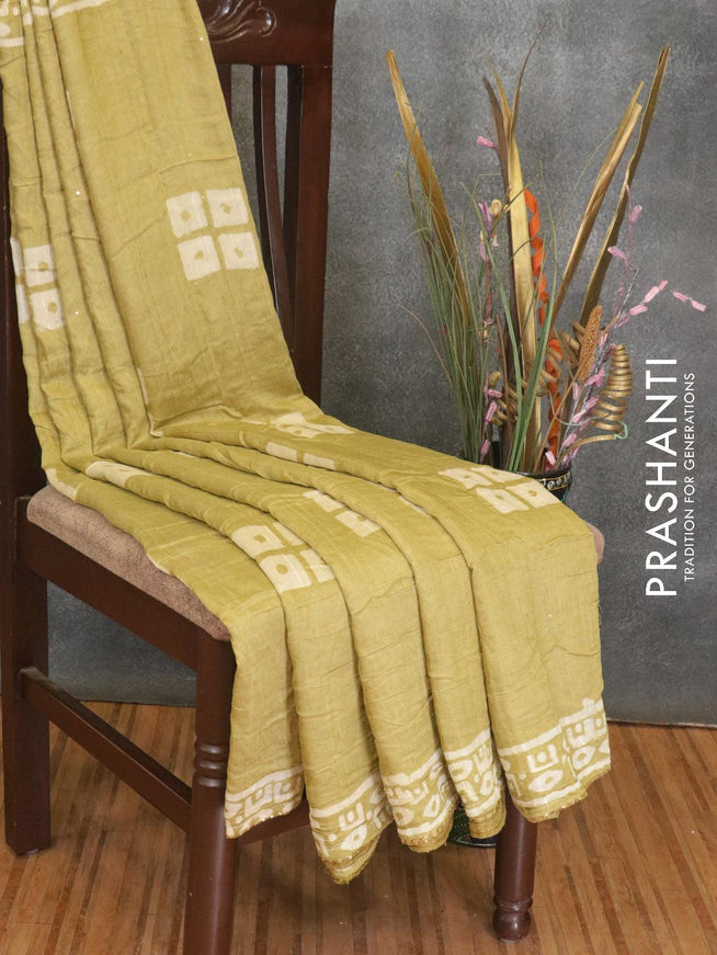 Semi chanderi saree lime yellow shade with batik prints & sequin work - {{ collection.title }} by Prashanti Sarees