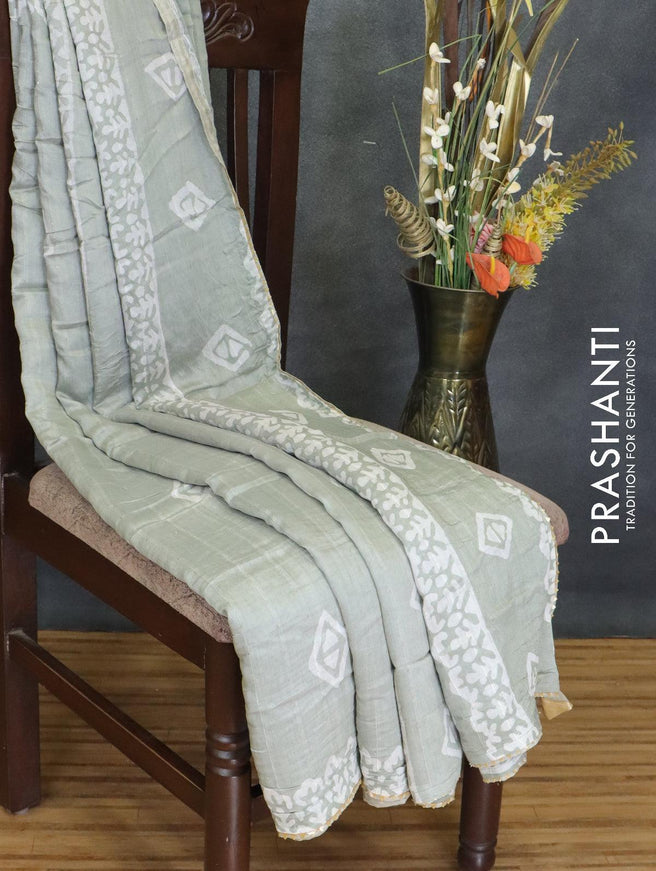 Semi chanderi saree pastel grey with batik prints & sequin work - {{ collection.title }} by Prashanti Sarees