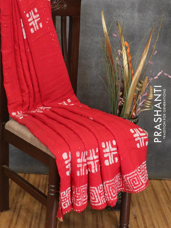 Semi chanderi saree red with batik prints & sequin work - {{ collection.title }} by Prashanti Sarees