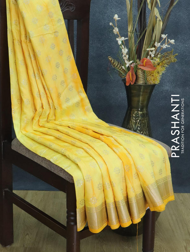 Semi chanderi saree yellow with allover tie & dye butta prints and zari woven border - {{ collection.title }} by Prashanti Sarees