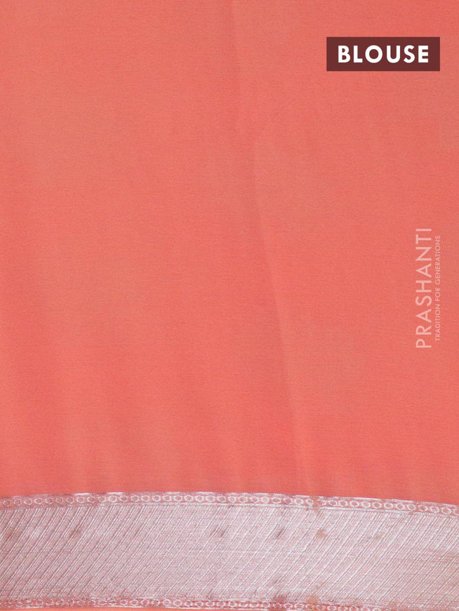 Semi georgette saree peach with silver zari woven tree buttas and silver zari woven border - {{ collection.title }} by Prashanti Sarees