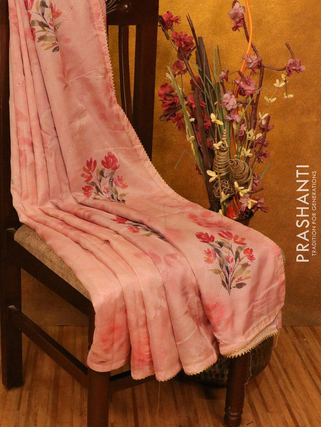 Semi organza saree pink shade with allover floral digital prints and gotapatti lace work - IBP10766 - {{ collection.title }} by Prashanti Sarees