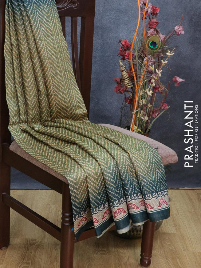 Semi tussar saree green with allover prints and printed border - RFQ2522 - {{ collection.title }} by Prashanti Sarees
