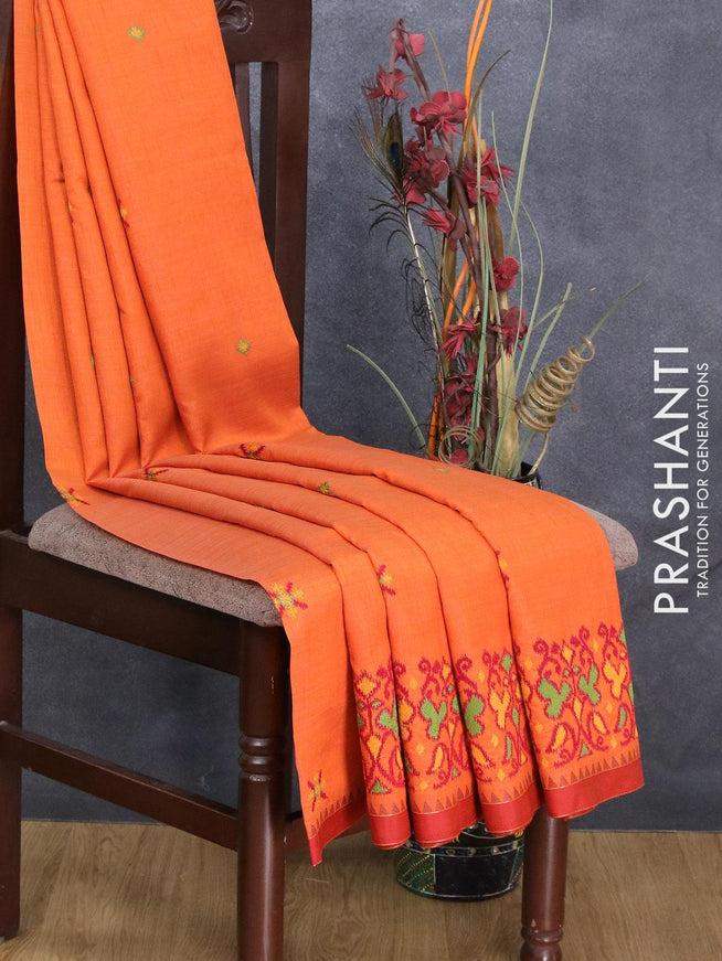 Semi tussar saree orange and maroon with ikat embroidery work and simple border - {{ collection.title }} by Prashanti Sarees