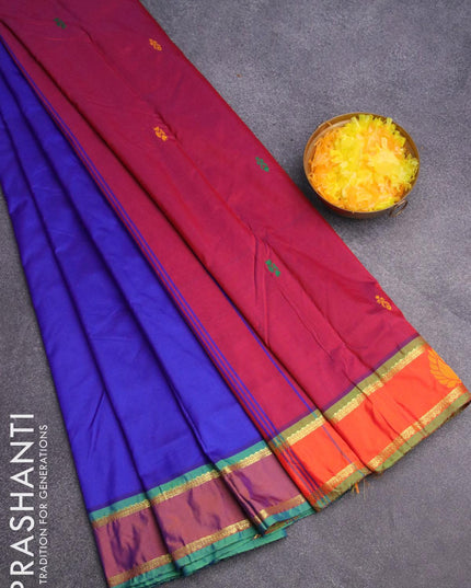 10 yards arani silk saree blue and dual shade of rust with thread woven buttas and thread woven butta border without blouse - {{ collection.title }} by Prashanti Sarees
