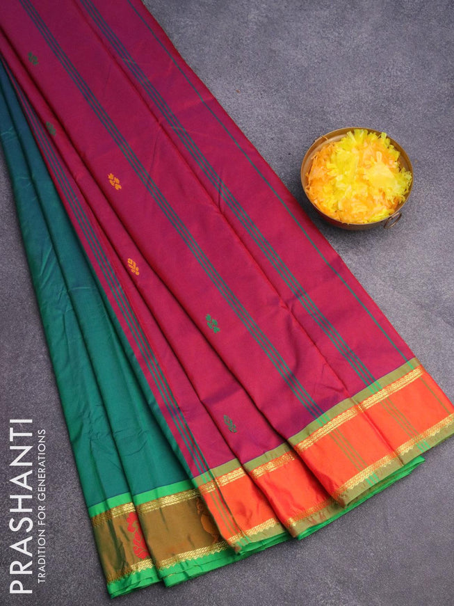10 yards arani silk saree dual shade of green and mustard yellow with thread woven buttas and thread woven butta border without blouse - {{ collection.title }} by Prashanti Sarees