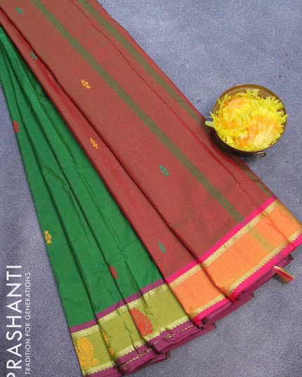 10 yards arani silk saree green and yellow with thread woven buttas and thread woven butta border without blouse - {{ collection.title }} by Prashanti Sarees