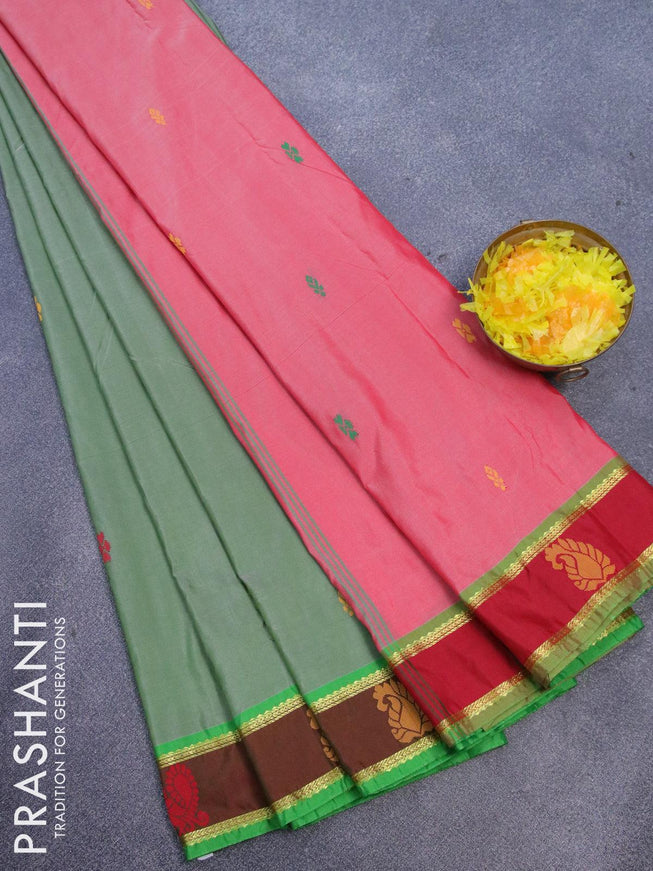 10 yards arani silk saree green shade and dual shade of maroon with thread woven buttas and thread woven butta border without blouse - {{ collection.title }} by Prashanti Sarees