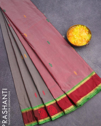 10 yards arani silk saree grey and maroon with thread woven buttas and thread woven butta border without blouse - {{ collection.title }} by Prashanti Sarees