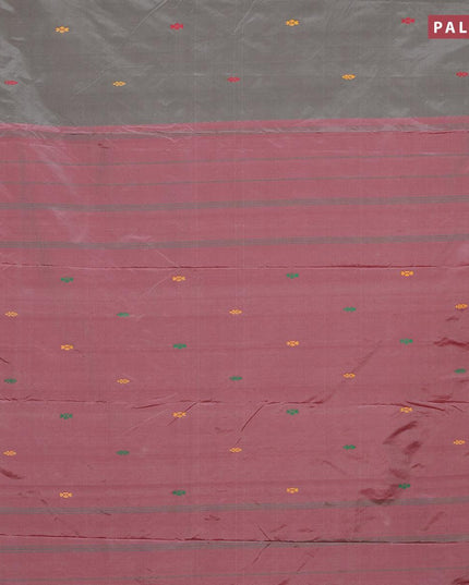 10 yards arani silk saree grey and maroon with thread woven buttas and thread woven butta border without blouse - {{ collection.title }} by Prashanti Sarees