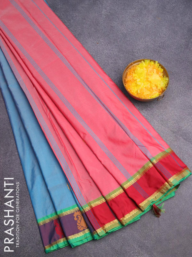10 yards arani silk saree light blue and deep maroon with thread woven buttas and thread woven butta border without blouse - {{ collection.title }} by Prashanti Sarees
