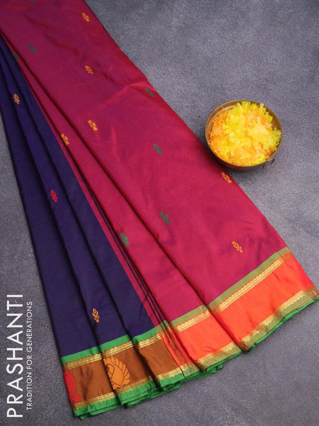 10 yards arani silk saree navy blue and dark mustard with thread woven buttas and thread woven butta border without blouse - {{ collection.title }} by Prashanti Sarees