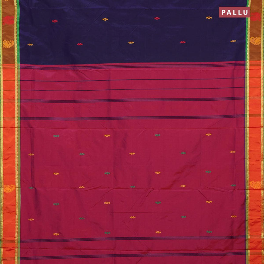 10 yards arani silk saree navy blue and dark mustard with thread woven buttas and thread woven butta border without blouse - {{ collection.title }} by Prashanti Sarees