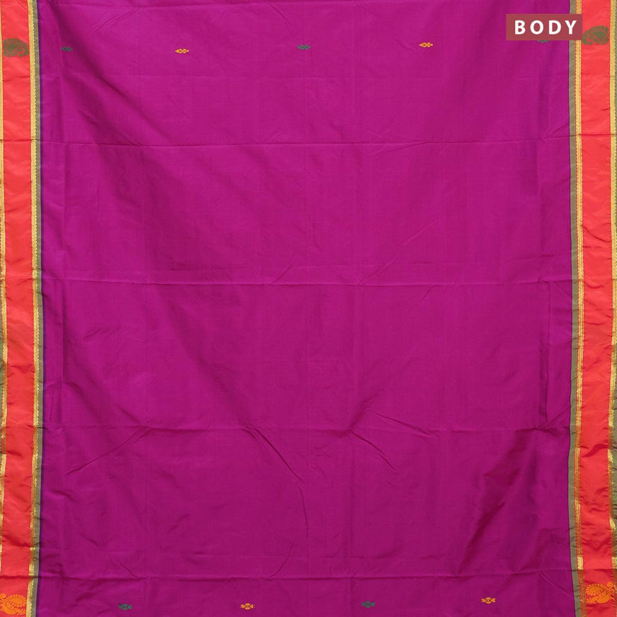 10 yards arani silk saree purple and dual shade of pinkish orange with thread woven buttas and thread woven butta border without blouse - {{ collection.title }} by Prashanti Sarees