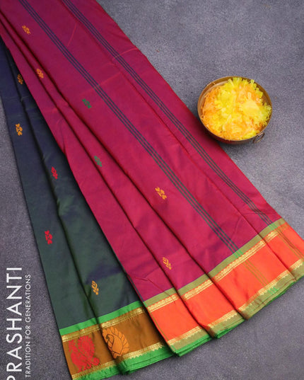 10 yards arani silk saree sap green and mustard yellow with thread woven buttas and thread woven butta border without blouse - {{ collection.title }} by Prashanti Sarees