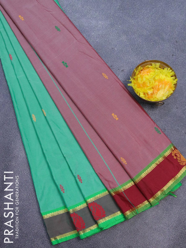 10 yards arani silk saree teal green and dual shade of green with thread woven buttas and thread woven butta border without blouse - {{ collection.title }} by Prashanti Sarees