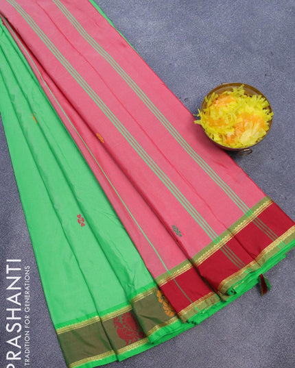 10 yards arani silk saree teal green and manthulir green with thread woven buttas and thread woven butta border without blouse - {{ collection.title }} by Prashanti Sarees