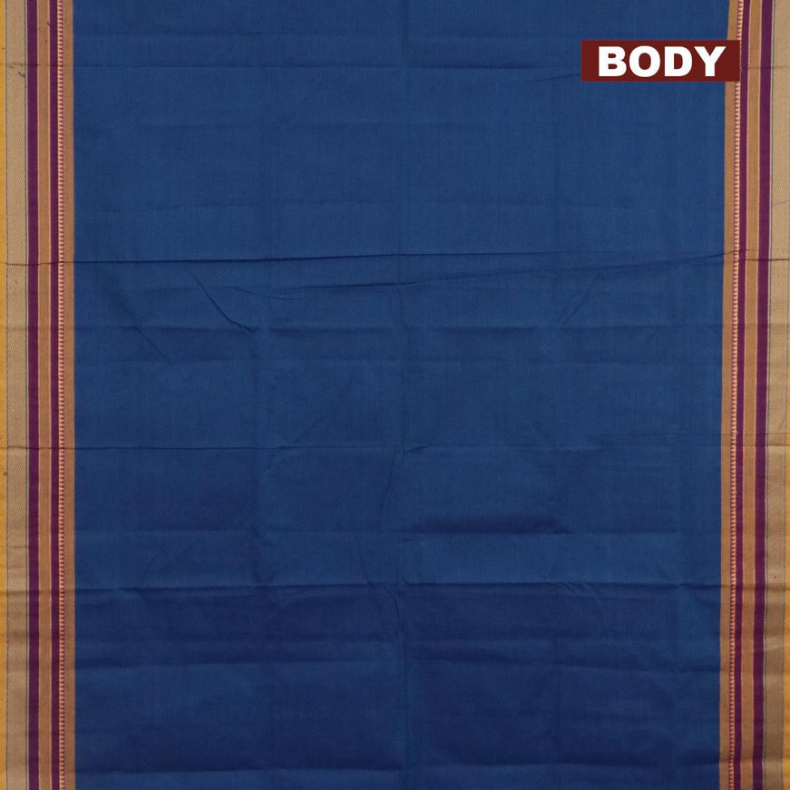 10 yards chettinad cotton saree cs blue and yellow with plain body and thread woven border & printed blouse - {{ collection.title }} by Prashanti Sarees