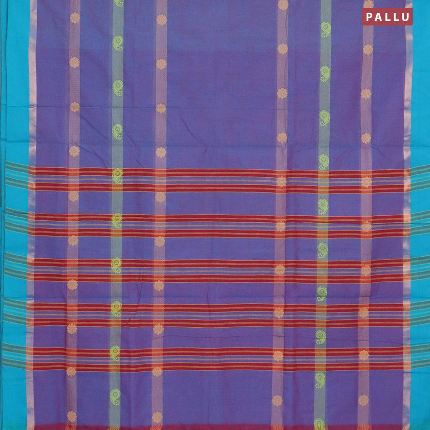 10 yards chettinad cotton saree dual shade of blue and teal blue with allover thread weaves and zari woven simple border with woven blouse - {{ collection.title }} by Prashanti Sarees