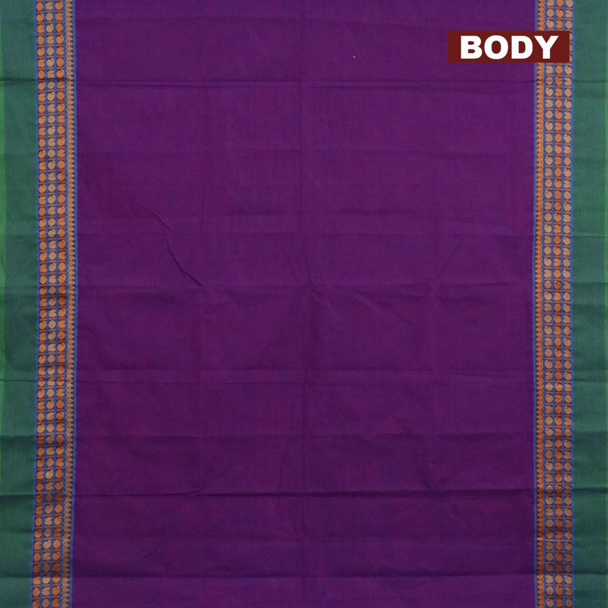 10 yards chettinad cotton saree dual shade of purple and dual shade of green with plain body and thread woven simple border & woven blouse - {{ collection.title }} by Prashanti Sarees