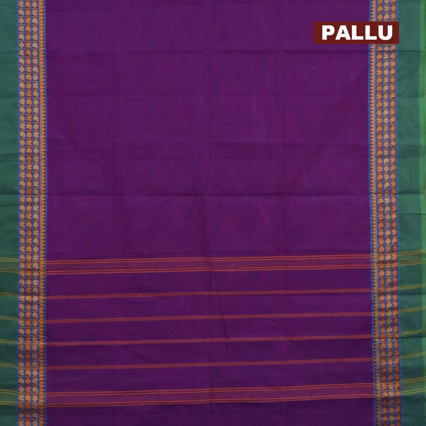 10 yards chettinad cotton saree dual shade of purple and dual shade of green with plain body and thread woven simple border & woven blouse - {{ collection.title }} by Prashanti Sarees
