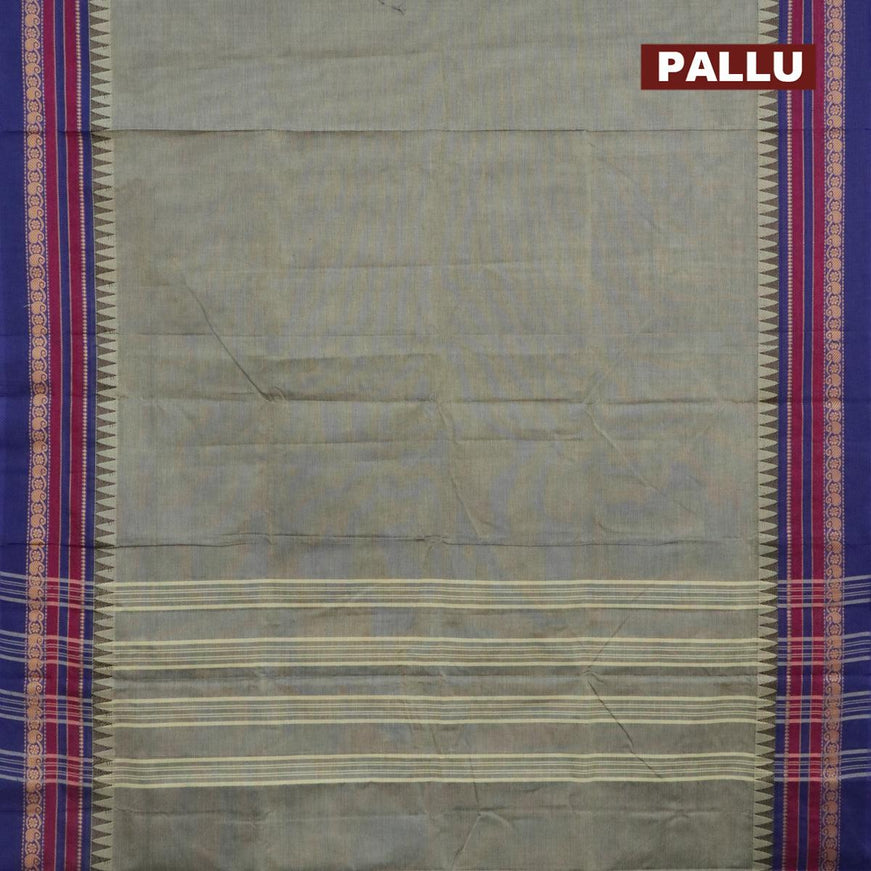 10 yards chettinad cotton saree green shade and blue with plain body and thread woven border & woven blouse - {{ collection.title }} by Prashanti Sarees