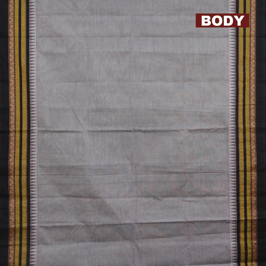 10 yards chettinad cotton saree grey and black with plain body and thread woven border & woven blouse - {{ collection.title }} by Prashanti Sarees