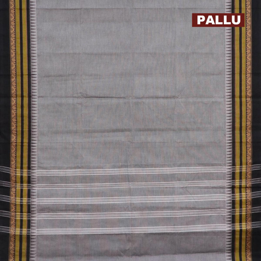 10 yards chettinad cotton saree grey and black with plain body and thread woven border & woven blouse - {{ collection.title }} by Prashanti Sarees