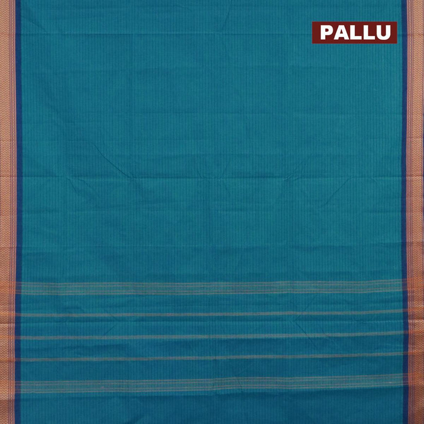 10 yards chettinad cotton saree light blue and cs blue with allover stripes pattern and thread woven border & woven blouse - {{ collection.title }} by Prashanti Sarees
