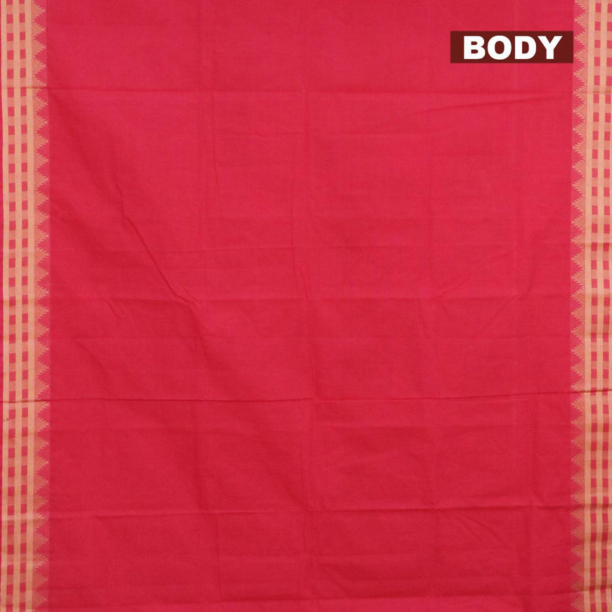 10 yards chettinad cotton saree pink with plain body and thread woven border & printed blouse - {{ collection.title }} by Prashanti Sarees
