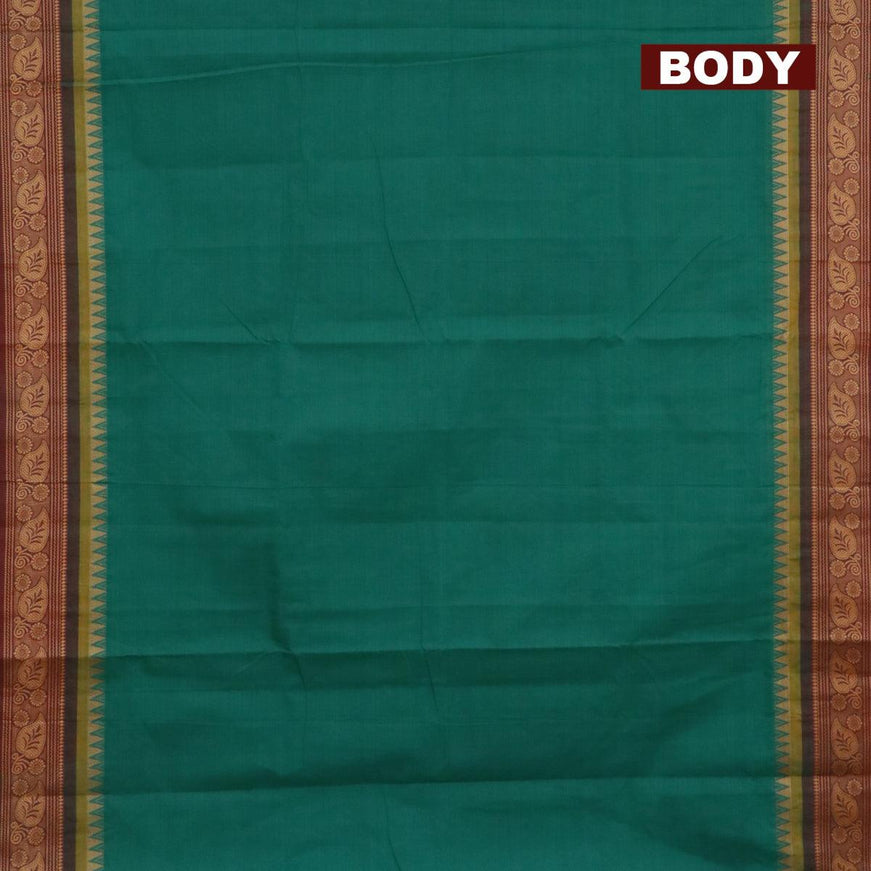 10 yards chettinad cotton saree teal green and deep maroon with plain body and thread woven border & woven blouse - {{ collection.title }} by Prashanti Sarees