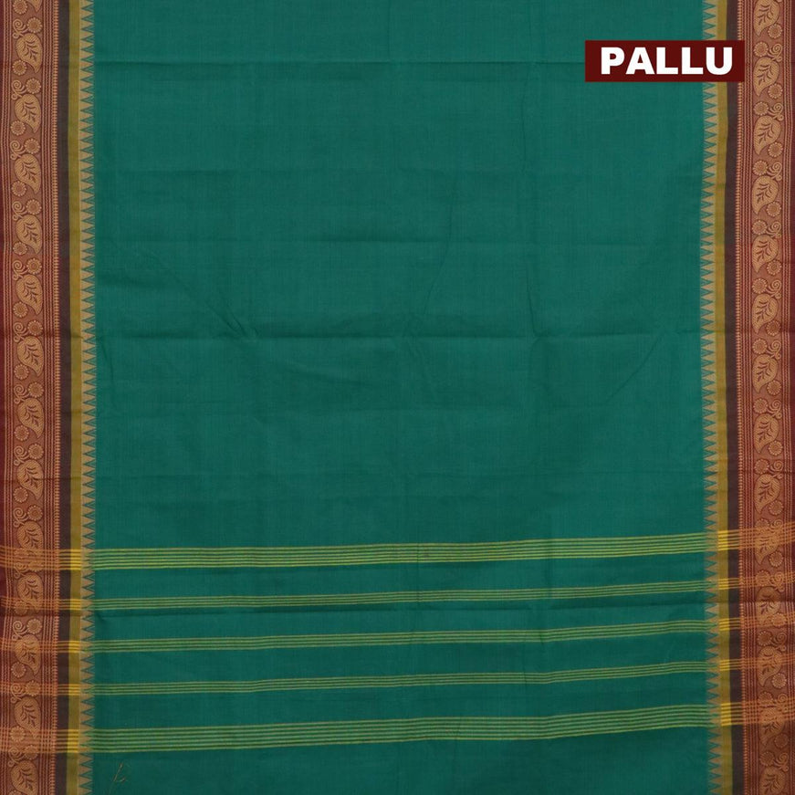 10 yards chettinad cotton saree teal green and deep maroon with plain body and thread woven border & woven blouse - {{ collection.title }} by Prashanti Sarees