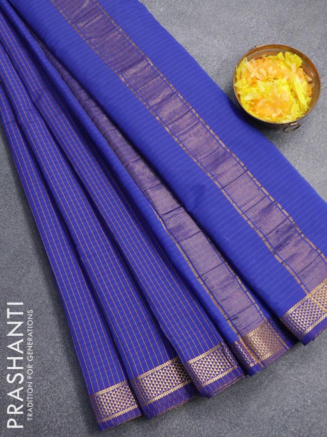10 yards roopam silk saree blue with allover checked pattern and zari woven border without blouse - {{ collection.title }} by Prashanti Sarees