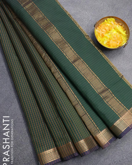 10 yards roopam silk saree dark green and blue with allover checked pattern and zari woven border without blouse - {{ collection.title }} by Prashanti Sarees