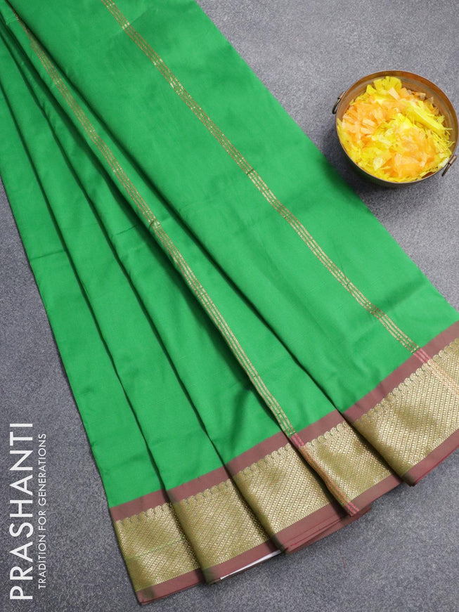 10 yards roopam silk saree green and dual shade of pink with plain body and zari woven border without blouse - {{ collection.title }} by Prashanti Sarees