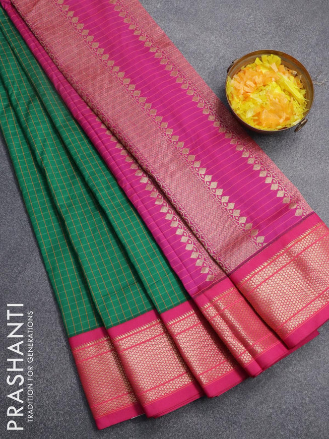 10 yards roopam silk saree green and pink with allover checked pattern and zari woven border without blouse - {{ collection.title }} by Prashanti Sarees