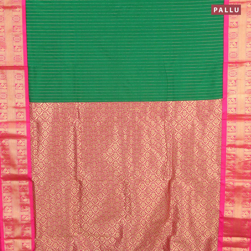 10 yards roopam silk saree green and pink with allover zari woven stripes pattern and annam zari woven border without blouse - {{ collection.title }} by Prashanti Sarees