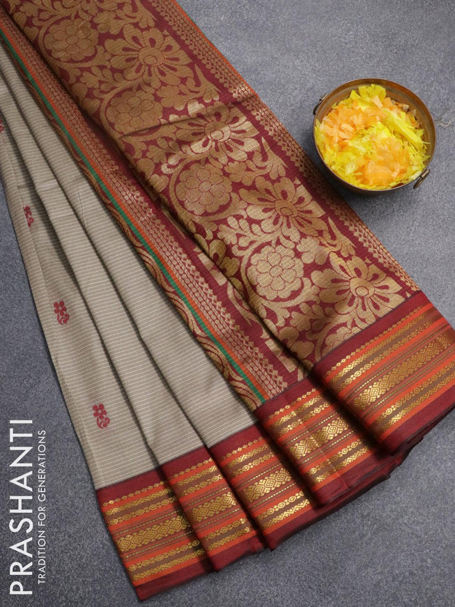 10 yards roopam silk saree grey shade and maroon with thread woven buttas and zari woven border without blouse - {{ collection.title }} by Prashanti Sarees