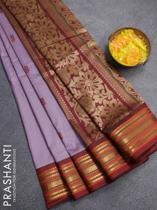 10 yards roopam silk saree lavender shade and maroon with thread woven buttas and zari woven border without blouse - {{ collection.title }} by Prashanti Sarees