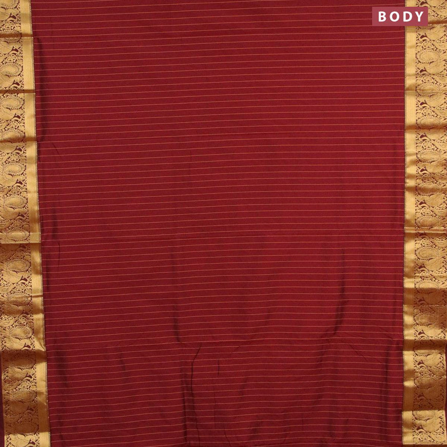 10 yards roopam silk saree maroon with allover stripes pattern and annam zari woven border without blouse - {{ collection.title }} by Prashanti Sarees