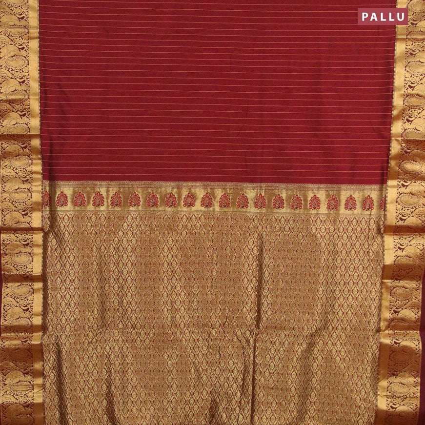 10 yards roopam silk saree maroon with allover stripes pattern and annam zari woven border without blouse - {{ collection.title }} by Prashanti Sarees